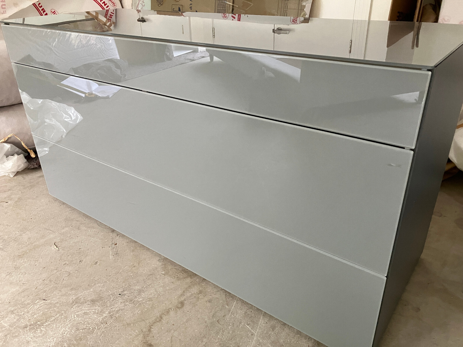 DWELL 3 Drawer chest of drawers GREY LACQUER 140L X 70H X 53D eBay