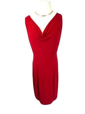 Clara Sun Woo Red Sheath Slinky Sleeveless Dress Womens XS Draped Front
