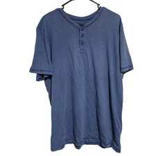 Blue Henley T-Shirt Mens Size XLT Cotton Blend Lightweight Casual Short Sleeve