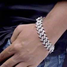 MOISSANITE Real Miami Cuban Link Prong Bracelet Solid Sterling Silver 9  