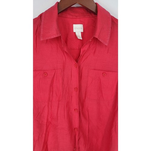 Chico's Red Roll tab Sleeve Blouse Semi-sheer Lightweight M (Vanity Size 1) - Picture 11 of 16