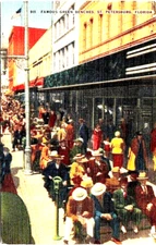 Postcard St. Petersburg Florida Famous Green Benches Posted 1954