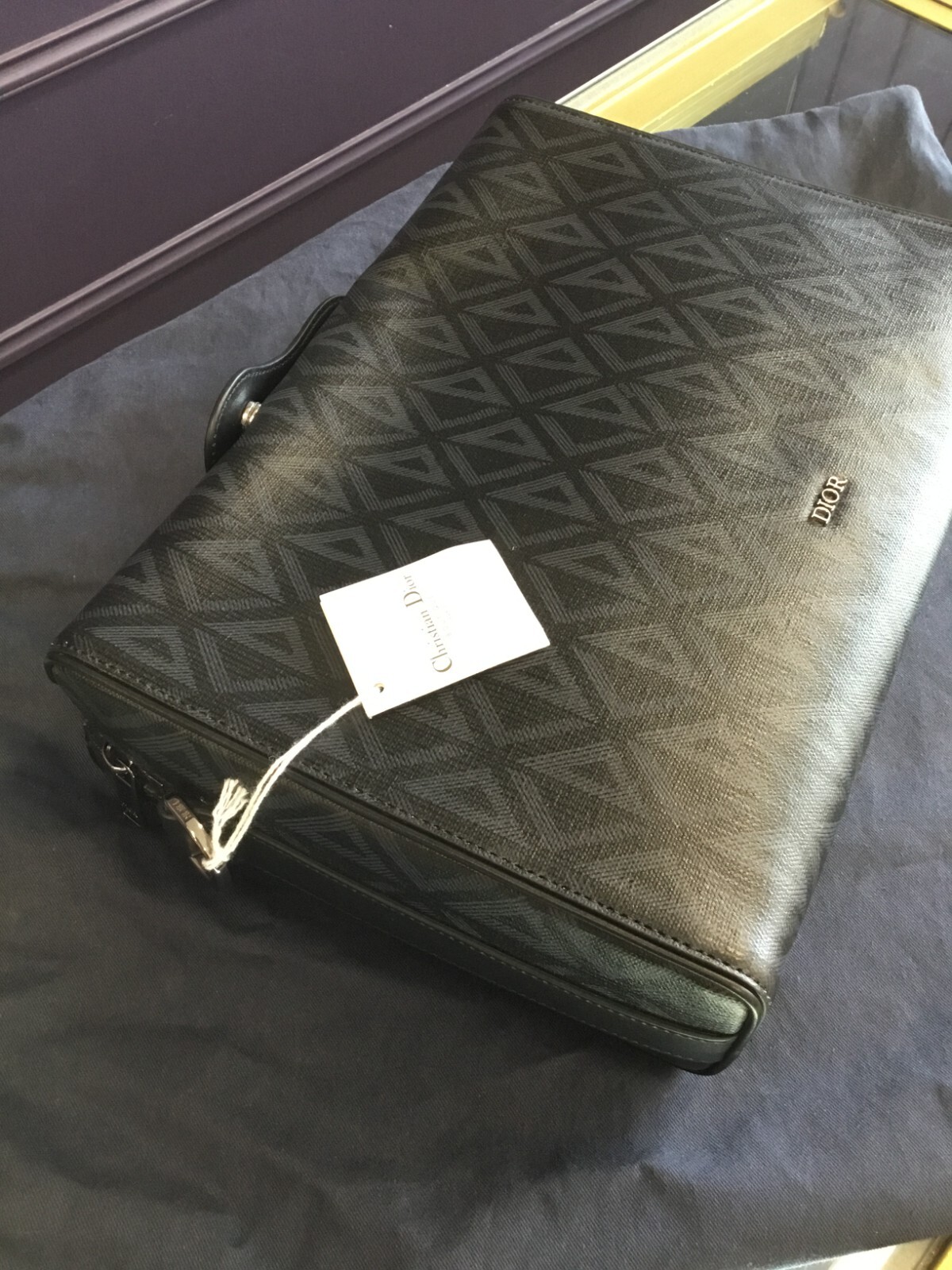 Christian Dior Lingot Briefcase Messenger Bag Men CD Diamond Coated Canvas Black image 4