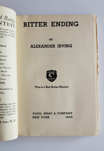 Bitter Ending Alexander Irving Vintage Red Badge Detective Mystery 1946 HC/DJ - Picture 5 of 7