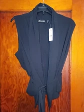 NEW YORK & COMPANY TIE CLOSURE VEST SLEEVELESS SHIRT SIZE MEDIUM BLACK NWT