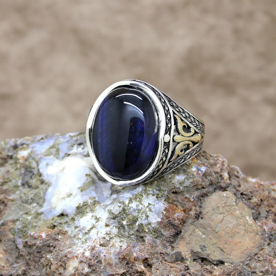Blue Tiger's Eye Solid 925 Sterling Silver Men's Ring | eBay Blue Tiger's Eye Solid 925 Sterling Silver Men's Ring | eBay