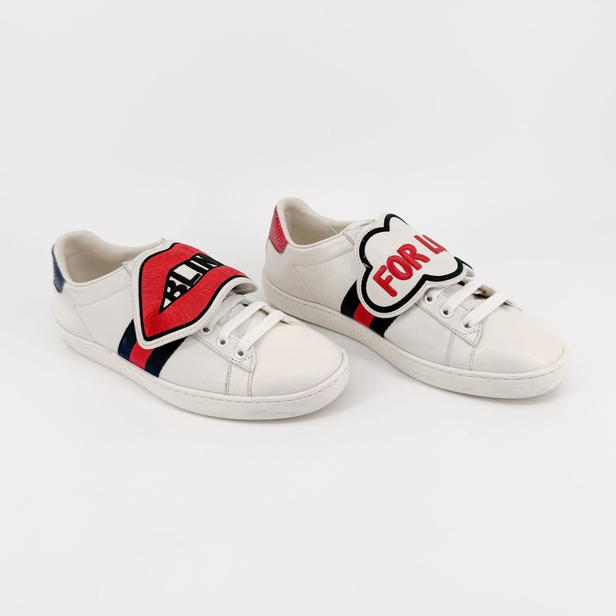 Gucci Ace Blind for Love White Leather Low Top Lace-Up Sneakers Red/Blue Mens 7 GUCCI Ace Sneakers “Blind For Love” 470012 White Leather  main image 4