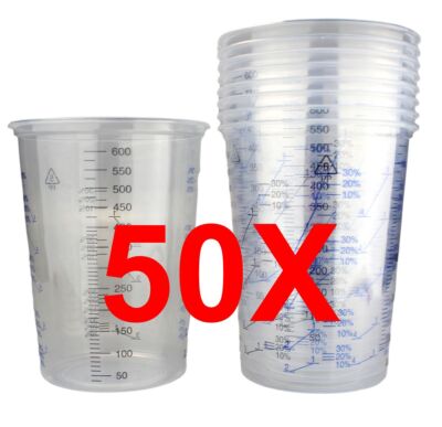 Mischbecher 50x Messbecher 600ml für Autolack Klarlack 2:1 3:1 4:1 Mischskala