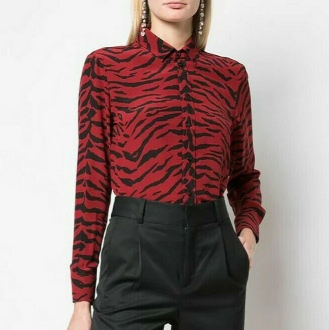 NUOVO SAINT LAURENT Blusa Zebra in Seta Top per Lavoro Eventi e Notte Fuori FR 38 US 6