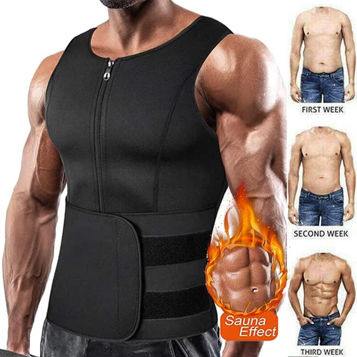 Men Sauna Sweat Vest Suit Waist Trainer Body Shaper Weight Loss Tank Top Workout - Picture 1 of 31