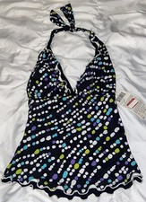NWT Profile by Gottex Polka Dot Halter Swimsuit Tankini Top 6 C17 