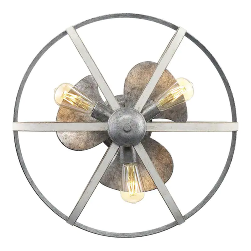 Outdoor Galvanized Caged Ceiling Fan Rustic Steampunk LED Light Unique Farmhouse - Picture 2 of 3