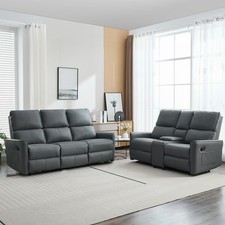 Image of MADRID 2+3 SEATER w CONSOLE MANUAL RECLINER AIR LEATHER SOFA SET