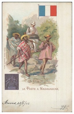 S398/ La Poste au Madagaskar Postbote Briefträger  Litho AK 1902