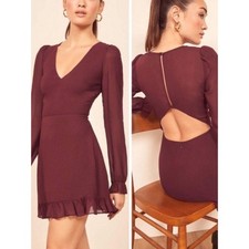 Reformation Dress Elenor Mini Long Sleeve in Plum