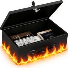 Fireproof Document Box with Key Lock, Small L...