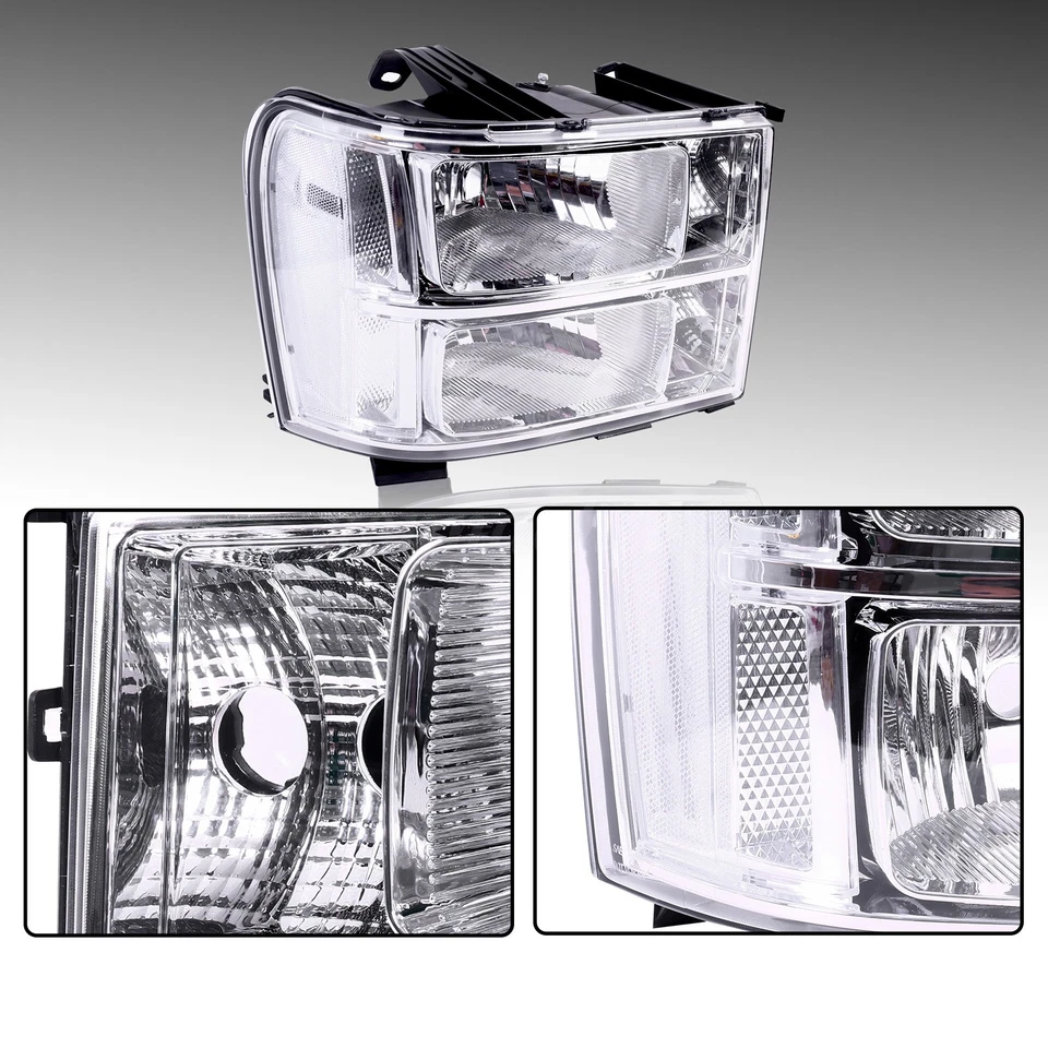 Headlights For 2007 2008 2009-2013 GMC Sierra 1500 2500HD 3500HD Chrome Headlamp Foto 4 de 4