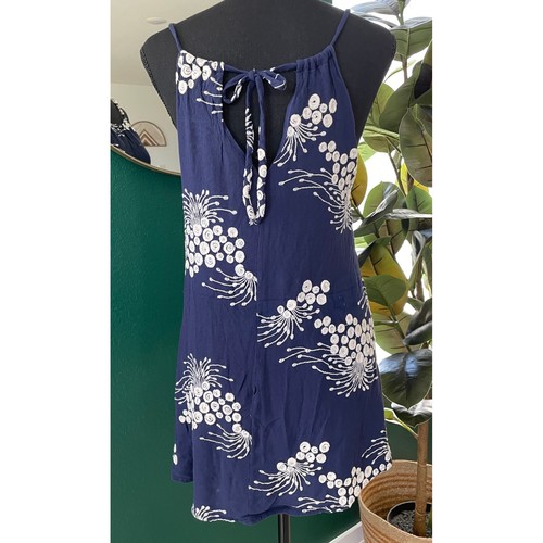 Embroidered Floral Sundress Size S Navy White Boho Coastal Beach Minimalist Chic - Picture 4 of 11