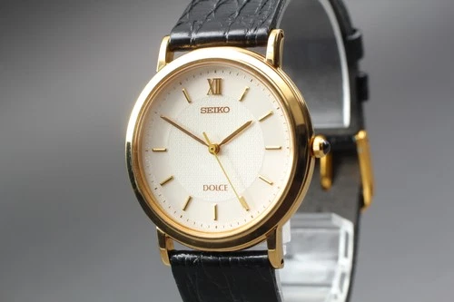 [MINT] Vintage Seiko Dolce 5E31-0AA0 32mm White Dial Gold Round Qz Men`s Watch