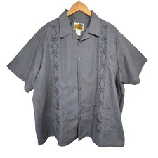 Vtg Haband Guayabera Gray Embroidered Button Up Cuban Tropical Shirt Size XXL