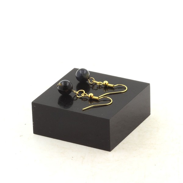 Ohrringe 1 Perle Falkenauge 8 Mm Stahl Golden Made In Frankreich-image
