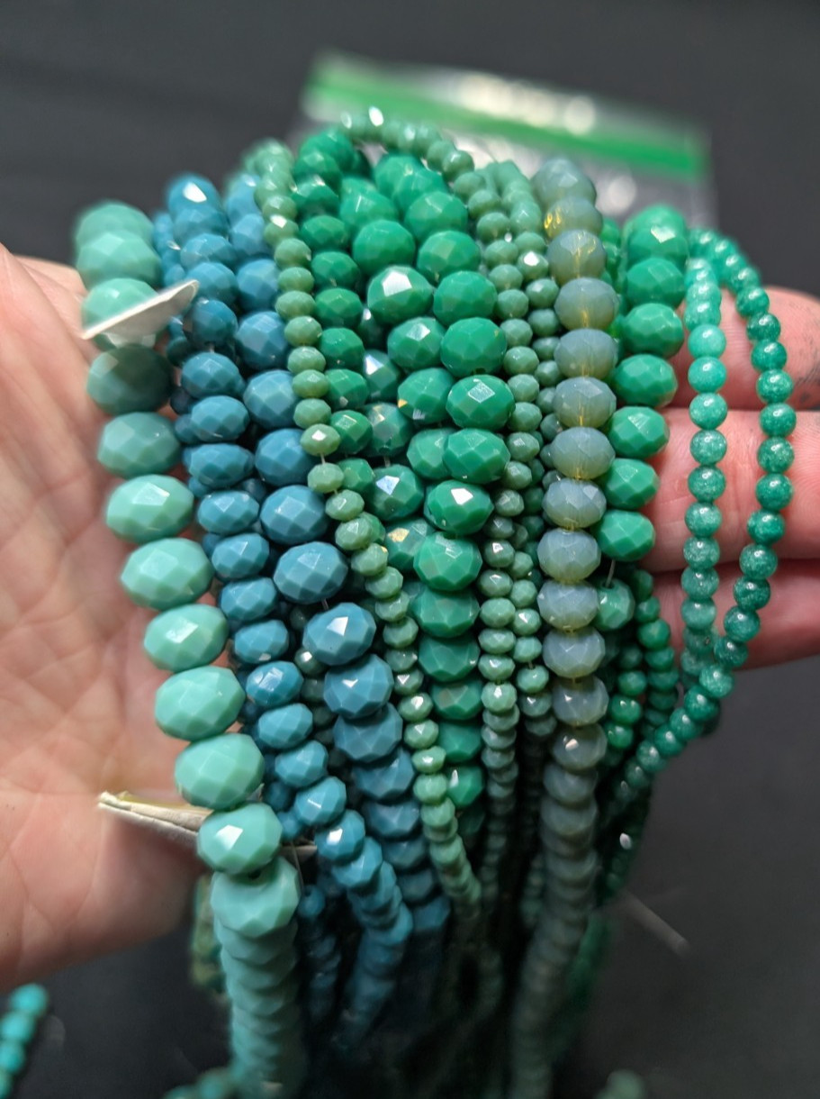 Green Blue Turquoise BEAD LOT 1.5lb+ 41 strands Glass Czech BULK Crystal Stone