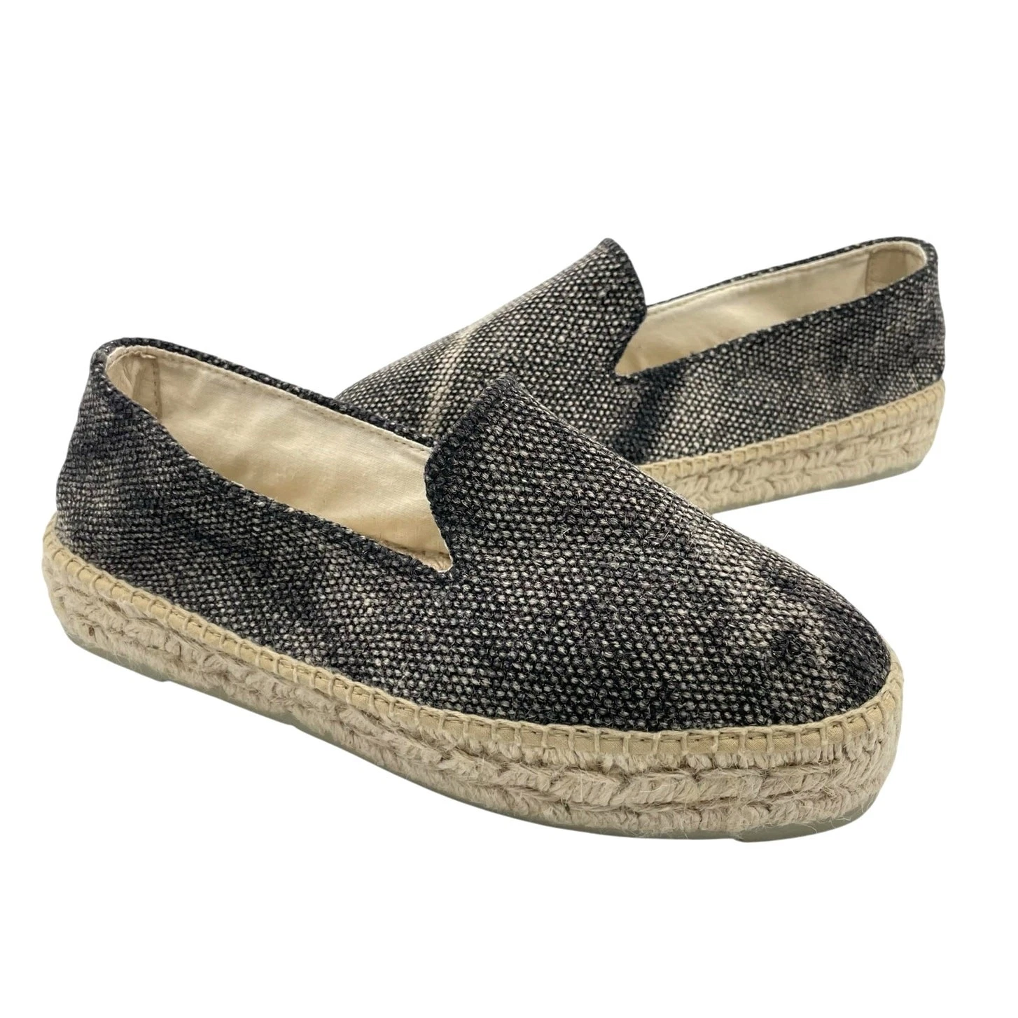 Manebi 9 Double Sole Black Beige Two Tone Slip On Platform Espadrilles Flat Shoe