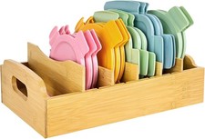 Large Bamboo Lid Organizer, 13.2" x 10" Food Storage Container Lid Holder with 5