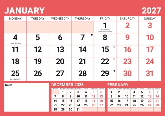 Red & Black Basic A4 Large Print Calendar 2027 - Image 4