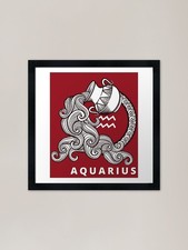 Image of Water Aquarius Zodiac Symbol Framed Framed Wall Art Poster Canvas Print Picture