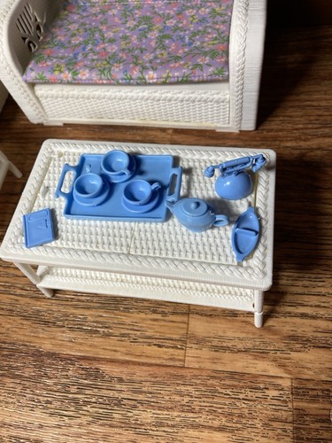 Vintage Barbie Wohnzimmer weiß Korbmöbel Set 1985 Mattel - Bild 4 von 15