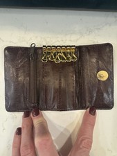 Vintage Brown Eel Skin Leather Eelskin Key Holder Case Wallet Coin Tri-fold