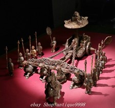 Old Han Dynasty Hetian Jade Carved People Person Horse Drawn Carriage Statue Set