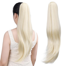 Ponytail Extension Synthetic Hair 24 Inch Blonde Clip-in Long Straight Heat