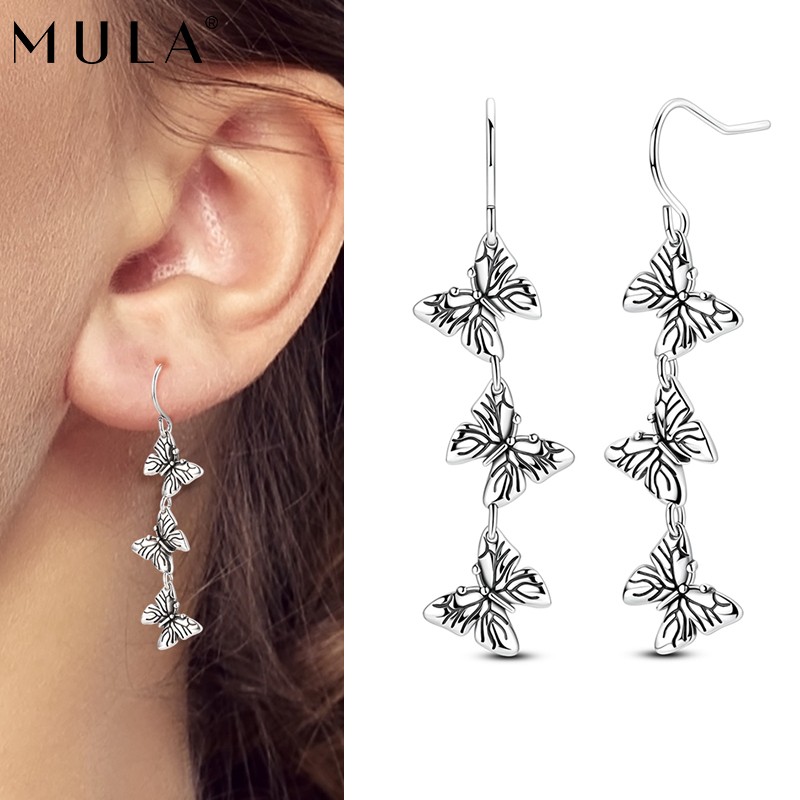 Pendientes de gancho de mariposa originales de plata de ley 925 MULA 2025 para mujer joyas