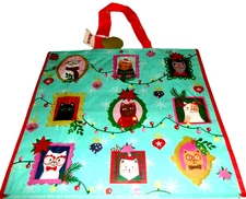 CHRISTMAS ~ Reusable Tote Bag~20" X 18" X 8" ~ CHRISTMAS CATS IN PICTURE FRAMES