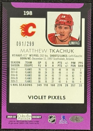 2021-22 O-Pee-Chee Platinum Violet Pixel /299 Matthew Tkachuk #198 - Foto 2 di 2