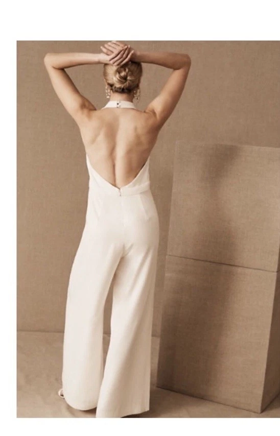 Mono JILL STUART BHLDN Mara 0 Marfil Blanco Halter Pierna Ancha Boda Novia Nuevo con Etiquetas Foto 2 de 4