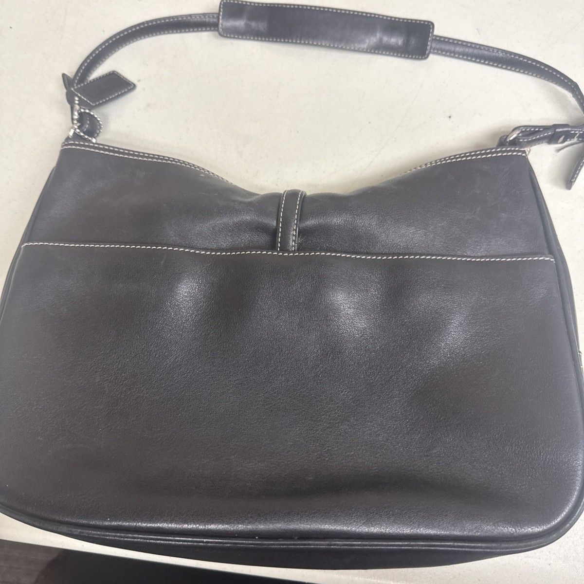 COACH HAMILTON HOBO BLACK LEATHER SHOULDER BAG CLIP CLOSURE J1K