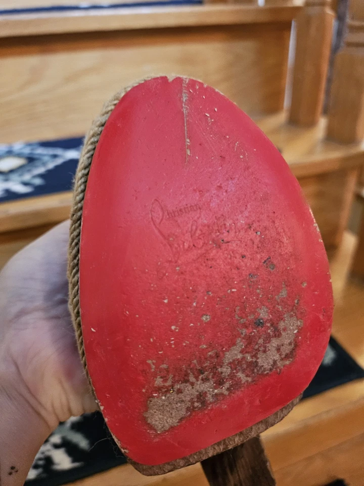 Christian Louboutin Mujer Cuero Negro Yute Borde Correas y Hebilla Cierre Espa Foto 3 de 4