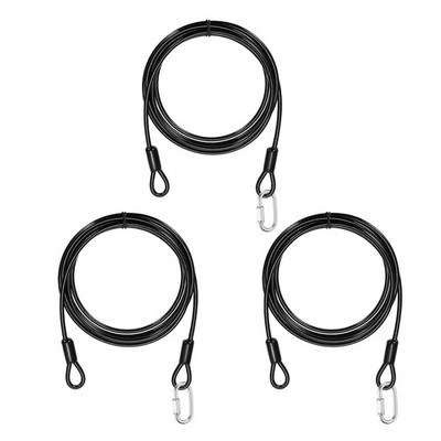 3Set 3/16'' Dia 8.2ft Security Steel Cable with Loops Black + Quick Links