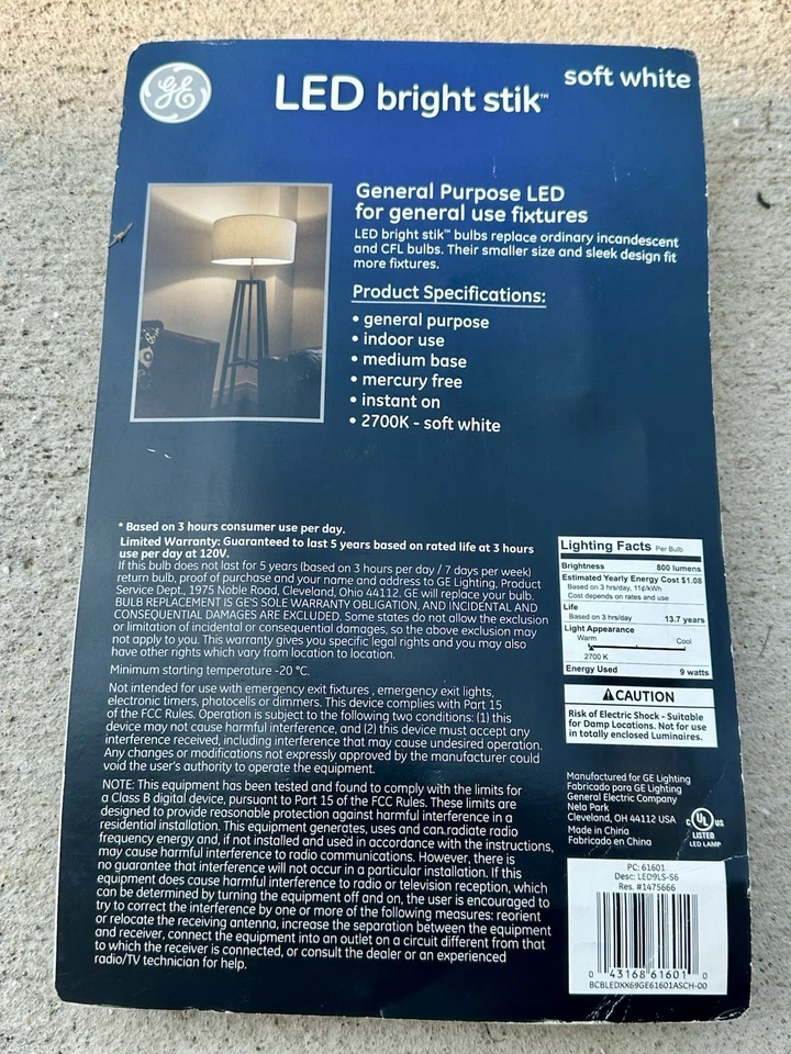 GE Bright Stik 9w LED Light Bulb • 60W replacement Soft white (6-Bulbs) 2700k - Image 3 of 3