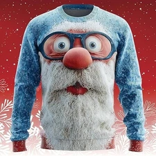 Blue Santa Face 3D Print Ugly Christmas Sweater Funny Holiday Pullover S-5XL