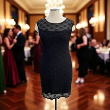 Connected Apparel Size 16 Black Lace Sheath Dress Cocktail  Party Formal Wedding
