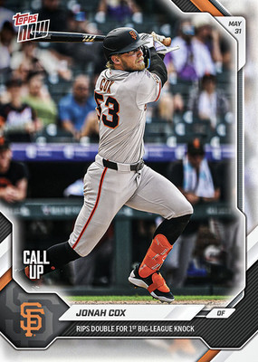 Jonah Cox 2026 Topps Now MLB Call Up Rookie Card 1st MLB HIT #274 PRE-SALE