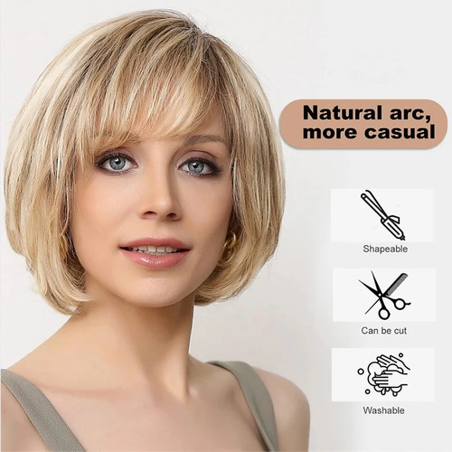 Synthetic Hair Short Layered Straight Blonde Wig for White Women - Picture 10 of 26