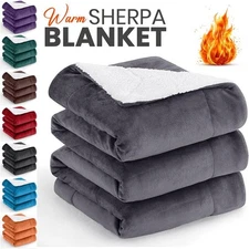 Plush Warm Sherpa Fleece Bedding Blanket Throw Soft Winter Blankets Twin Queen
