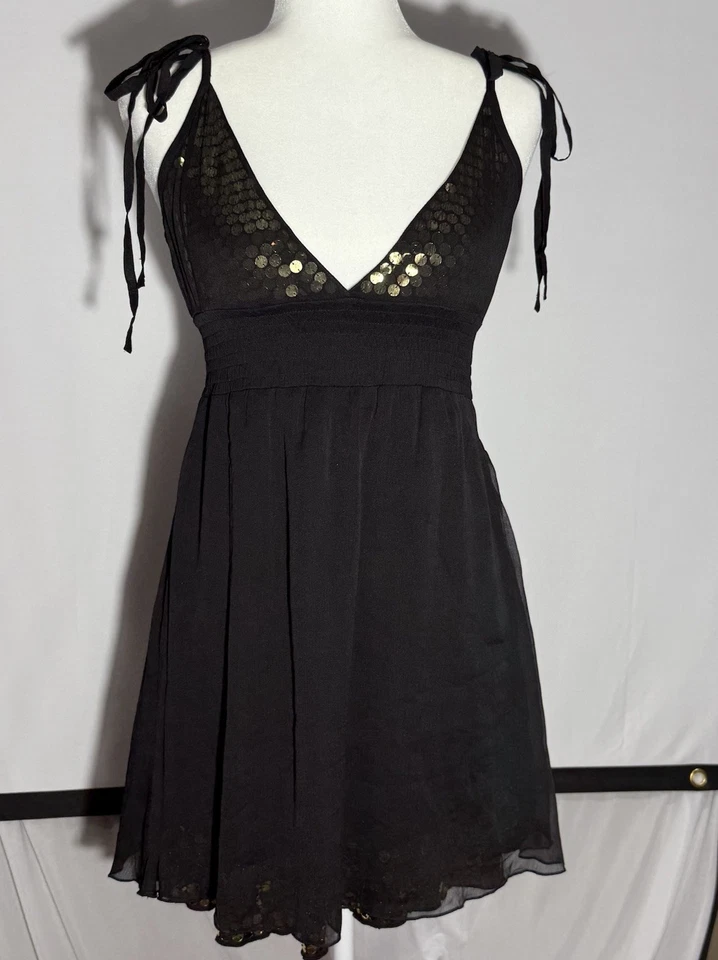 Белый шоколад женщин черное золото блестки платье Sz M галстук наплечные ремни - Изображение 2 из 4