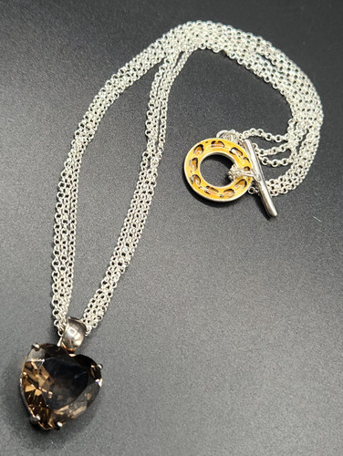 David Sigal Canada Sterling Silver Smoky Quartz Heart Pendant Necklace