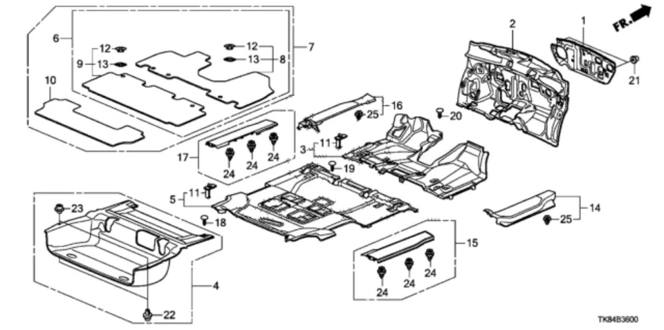 全新本田 Odyssey 2011 - 2017 原始设备制造商脚垫套装 灰色 NH597L 83600-TK8 A111 全新 — 第 3/3 张图片